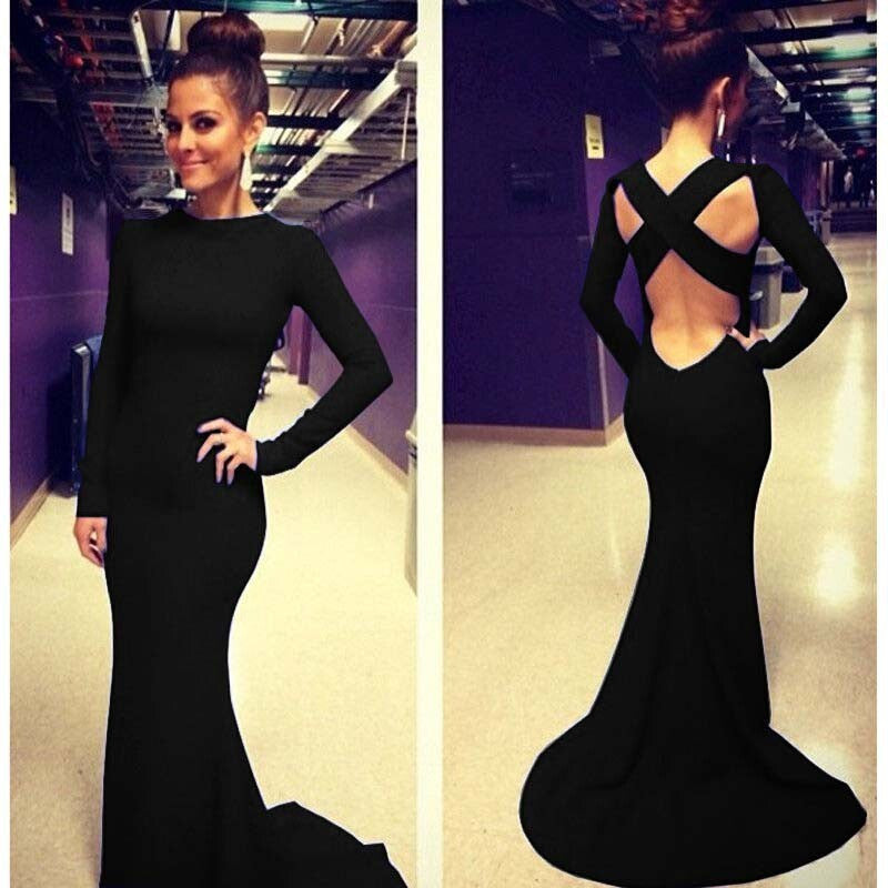 Hot Trumpet Cascading Ruffle Long Floor Length Solid Club Summer Backless Dress - Sins & Temptations