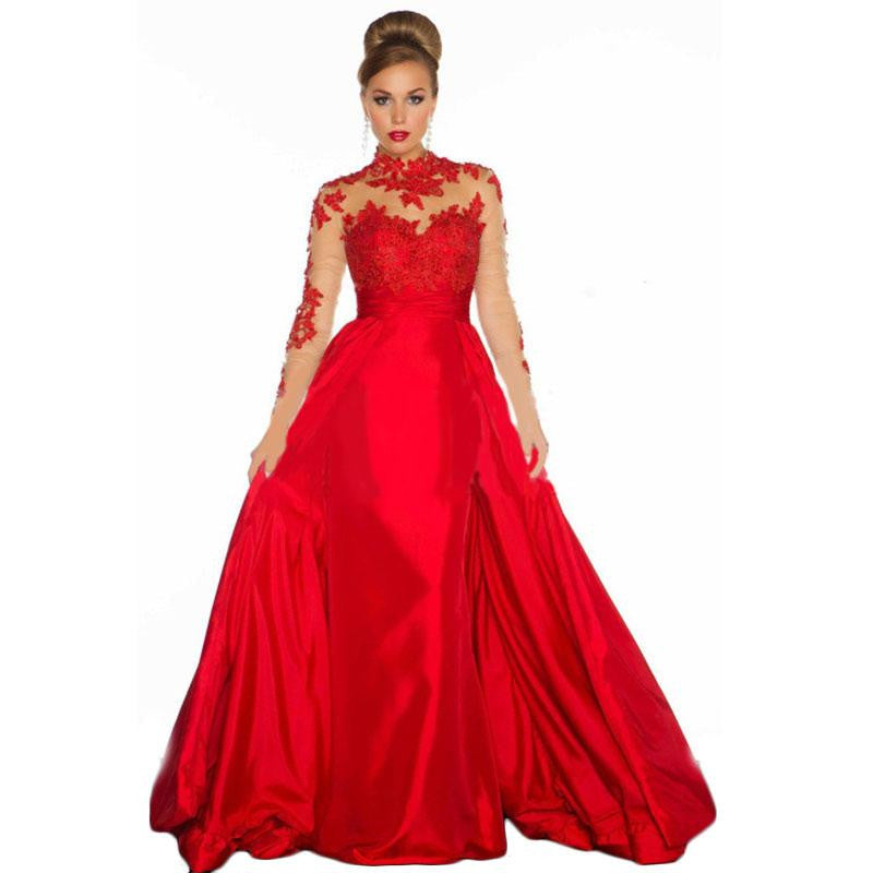 Maxi Red Lace High Waist Club Partywear Elegant Wedding Gown Dress - Sins & Temptations