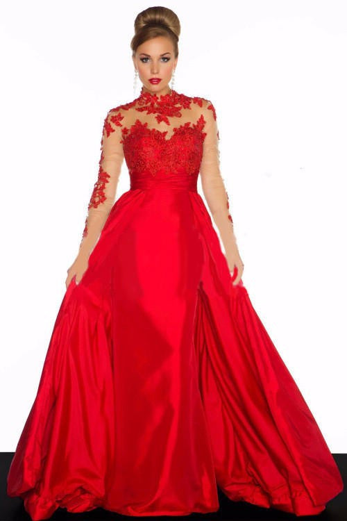 Maxi Red Lace High Waist Club Partywear Elegant Wedding Gown Dress - Sins & Temptations