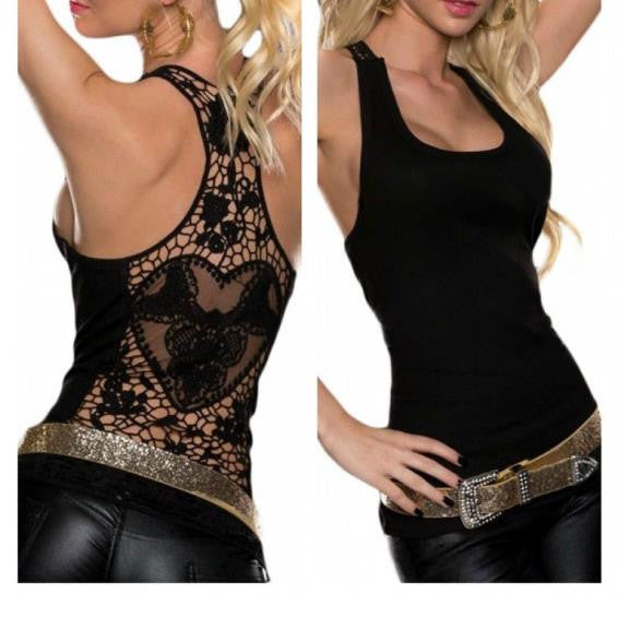 Back Cut Out Lace Solid Color Racerback Tank Top - Sins & Temptations