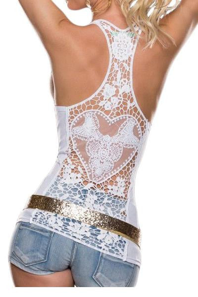 Back Cut Out Lace Solid Color Racerback Tank Top - Sins & Temptations