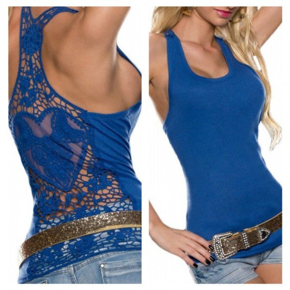 Back Cut Out Lace Solid Color Racerback Tank Top - Sins & Temptations