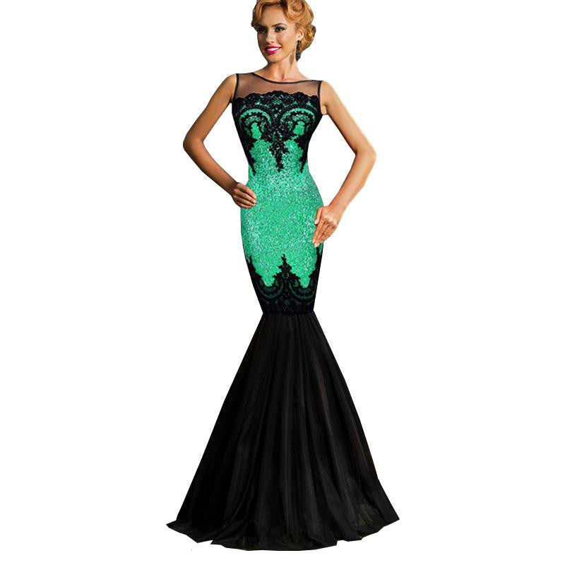 Charming Sexy Green Sleeveless Mesh Sequin Mermaid Dress - Sins & Temptations