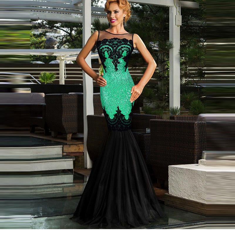 Charming Sexy Green Sleeveless Mesh Sequin Mermaid Dress - Sins & Temptations