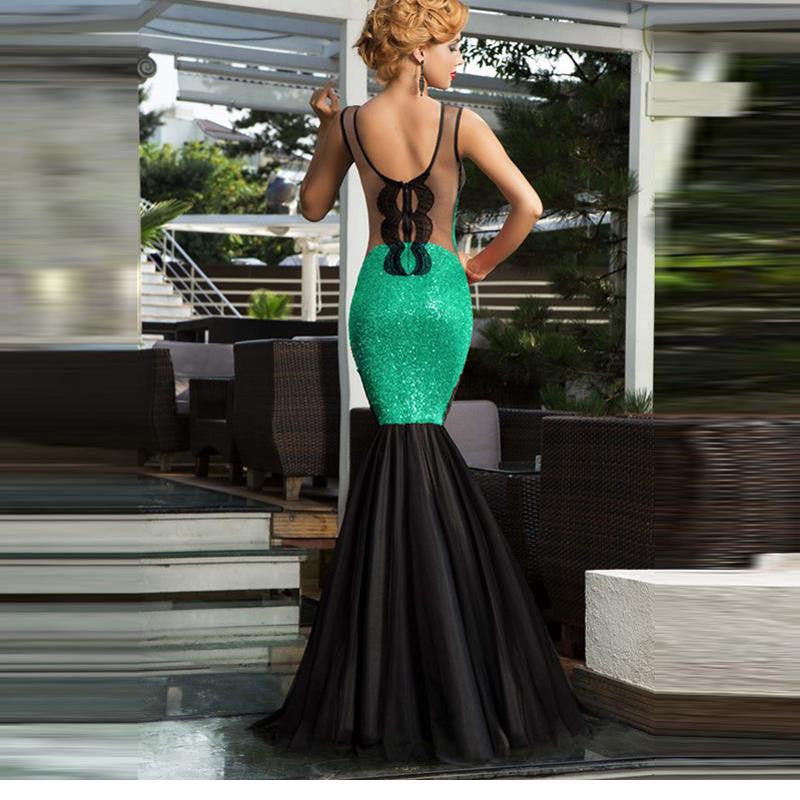 Charming Sexy Green Sleeveless Mesh Sequin Mermaid Dress - Sins & Temptations