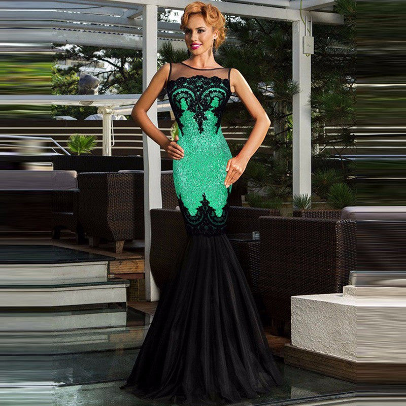 Charming Sexy Green Sleeveless Mesh Sequin Mermaid Dress - Sins & Temptations