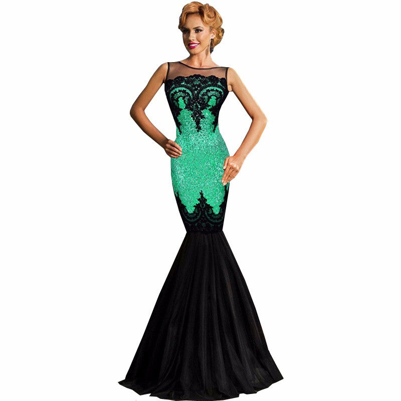 Charming Sexy Green Sleeveless Mesh Sequin Mermaid Dress - Sins & Temptations