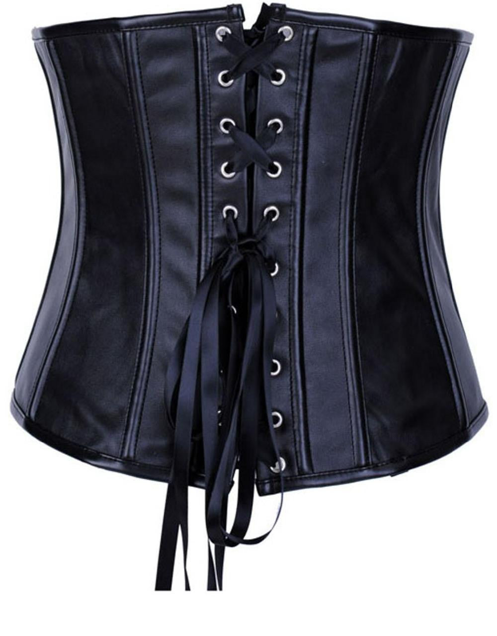 Sexy Black Women Under bust Punk Zipper Faux Leather Waist Corset - Sins & Temptations