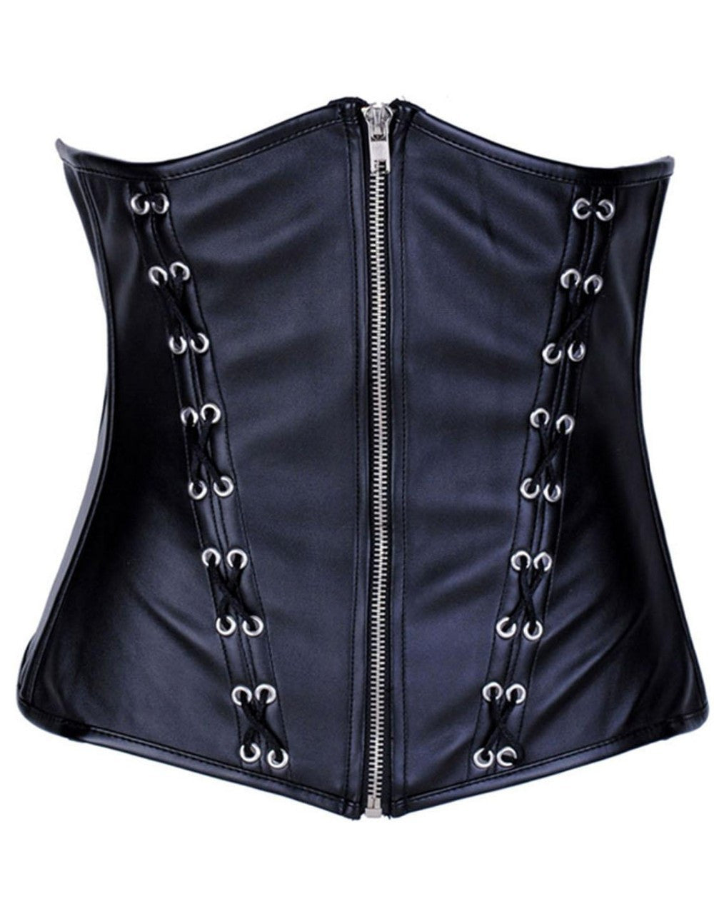 Sexy Black Women Under bust Punk Zipper Faux Leather Waist Corset - Sins & Temptations