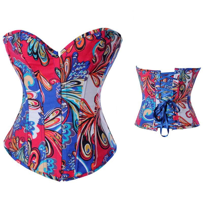 Women Flower Pattern Strapless Bustier Corset - Sins & Temptations
