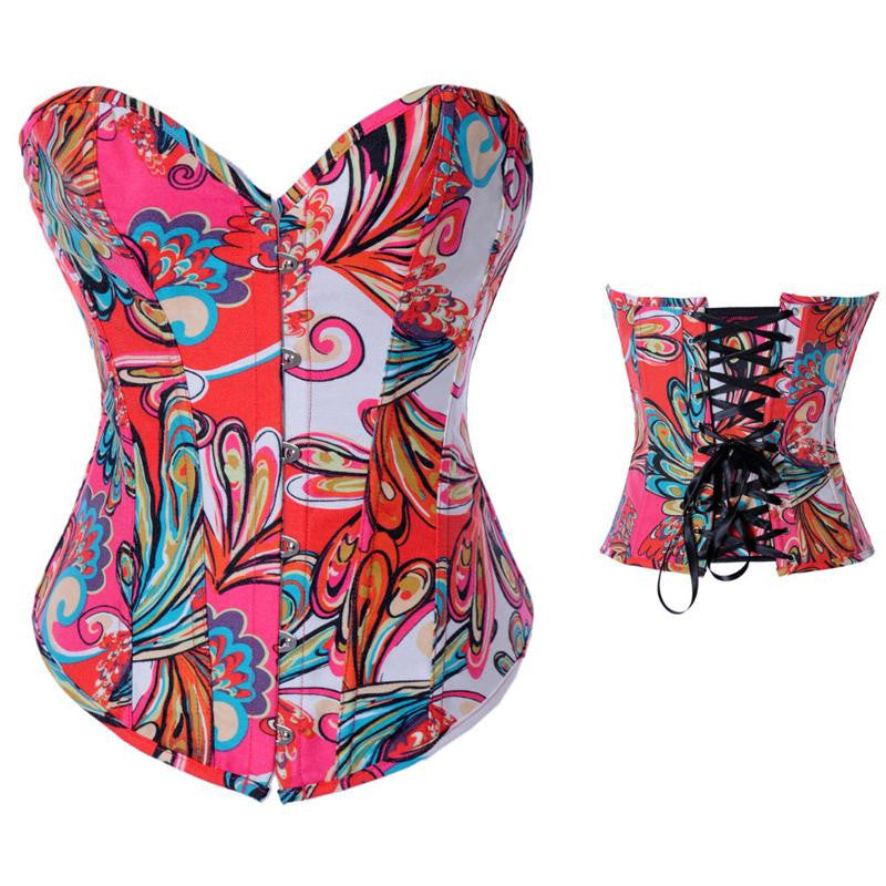 Women Flower Pattern Strapless Bustier Corset - Sins & Temptations