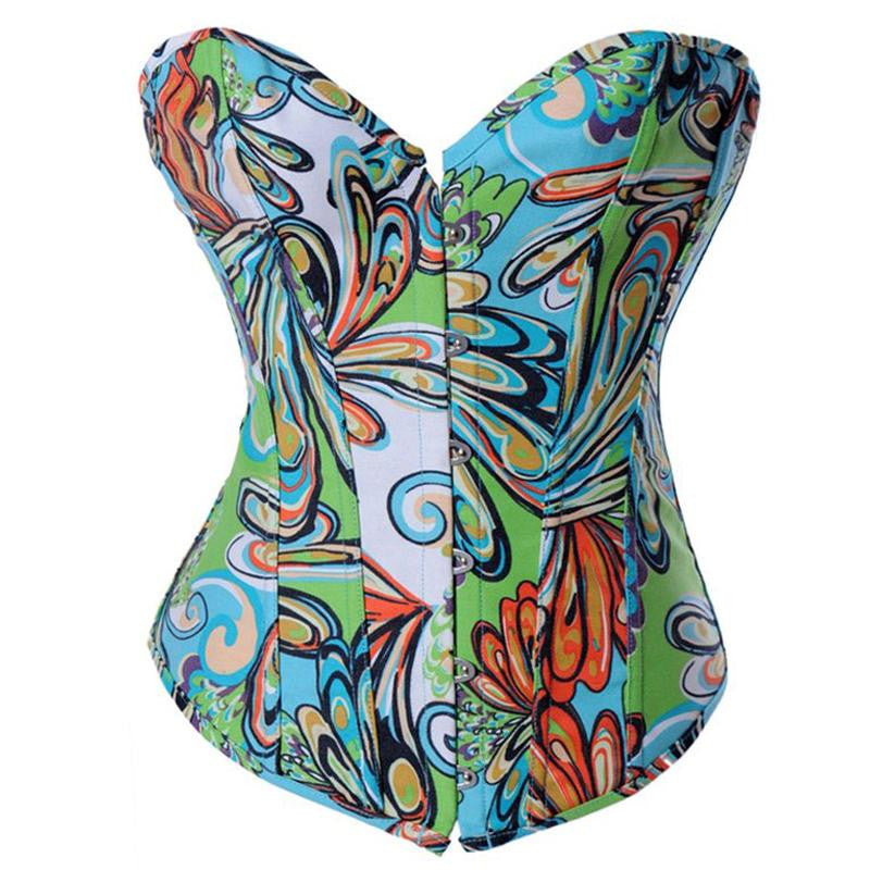 Women Flower Pattern Strapless Bustier Corset - Sins & Temptations