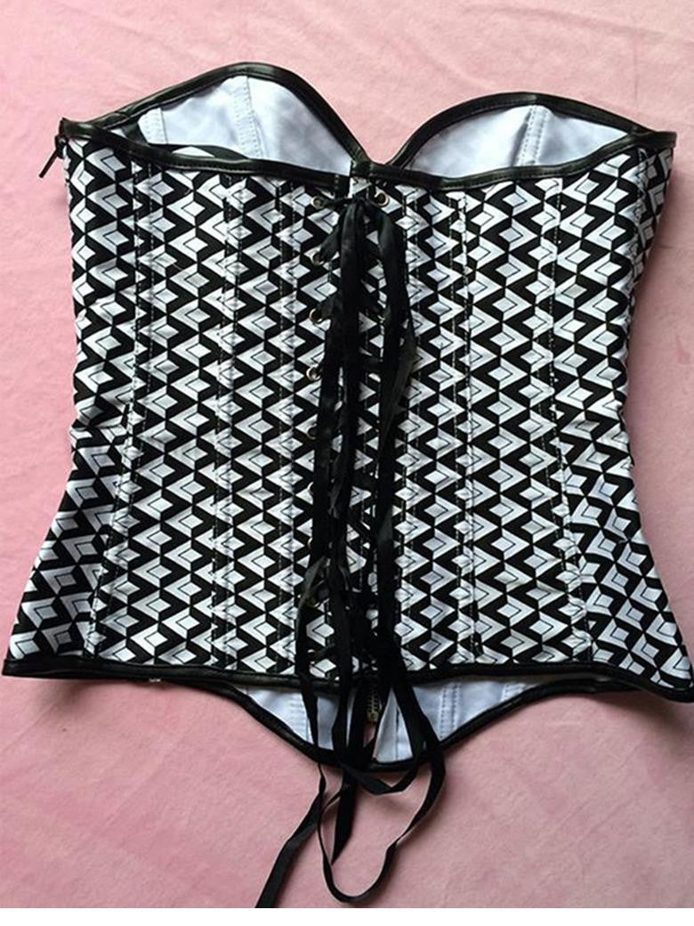 Punk Plaid Over Bust Shape Lingerie Vinyl Leather Front Zipper Corset - Sins & Temptations