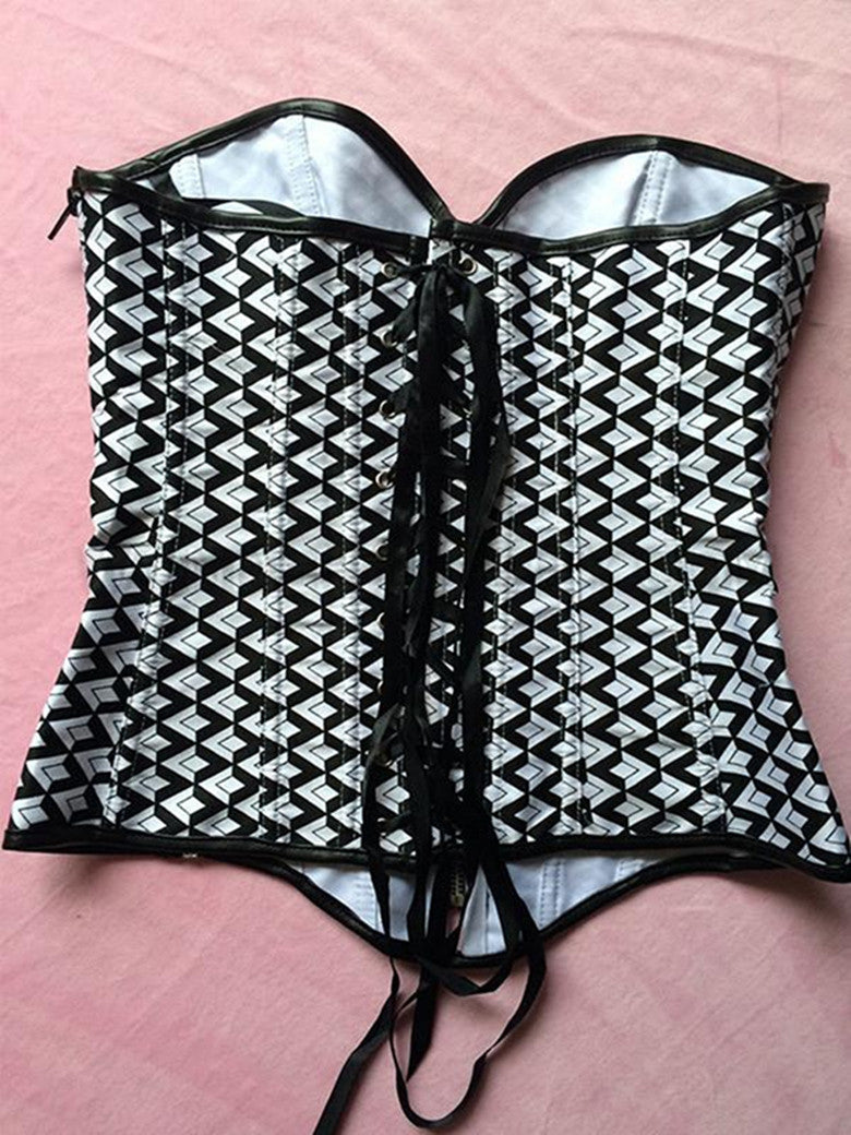 Punk Plaid Over Bust Shape Lingerie Vinyl Leather Front Zipper Corset - Sins & Temptations