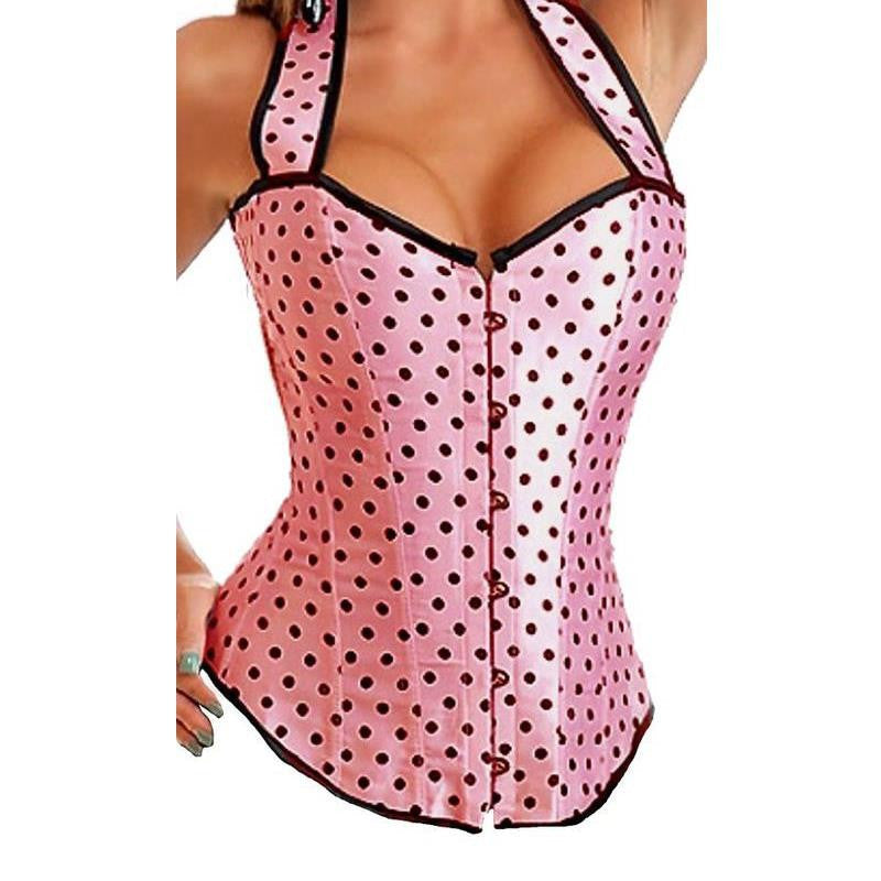 Corset Waist Sexy Polka Dot Print Halter Tops Tight Lacing Waist Cincher - Sins & Temptations