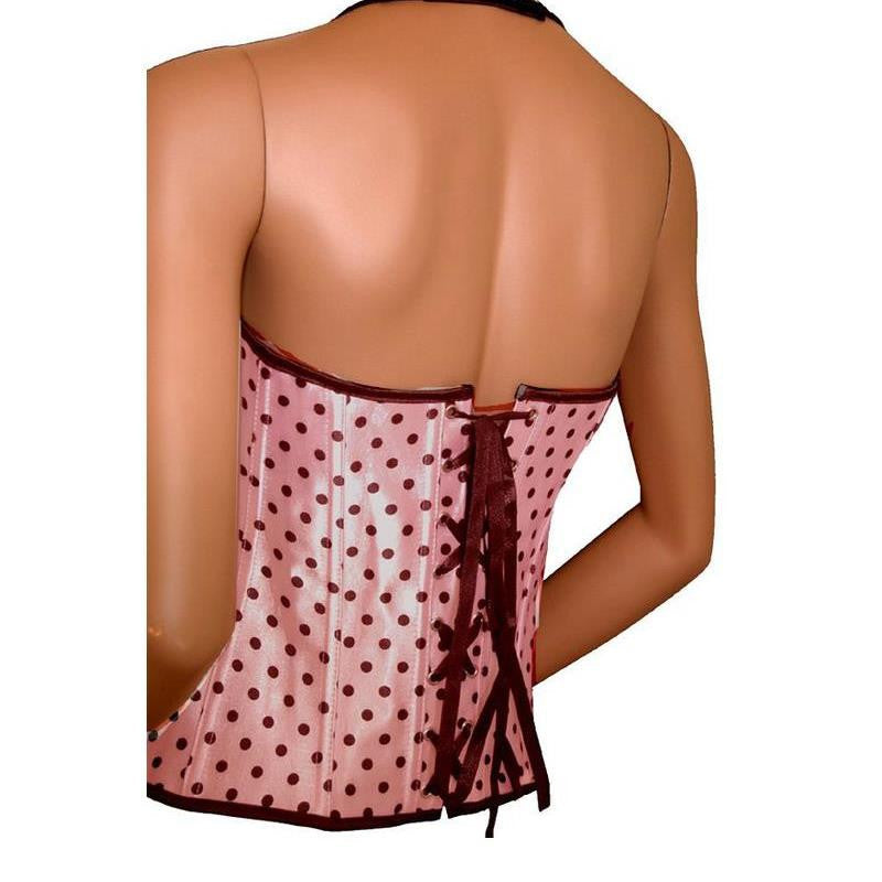 Corset Waist Sexy Polka Dot Print Halter Tops Tight Lacing Waist Cincher - Sins & Temptations