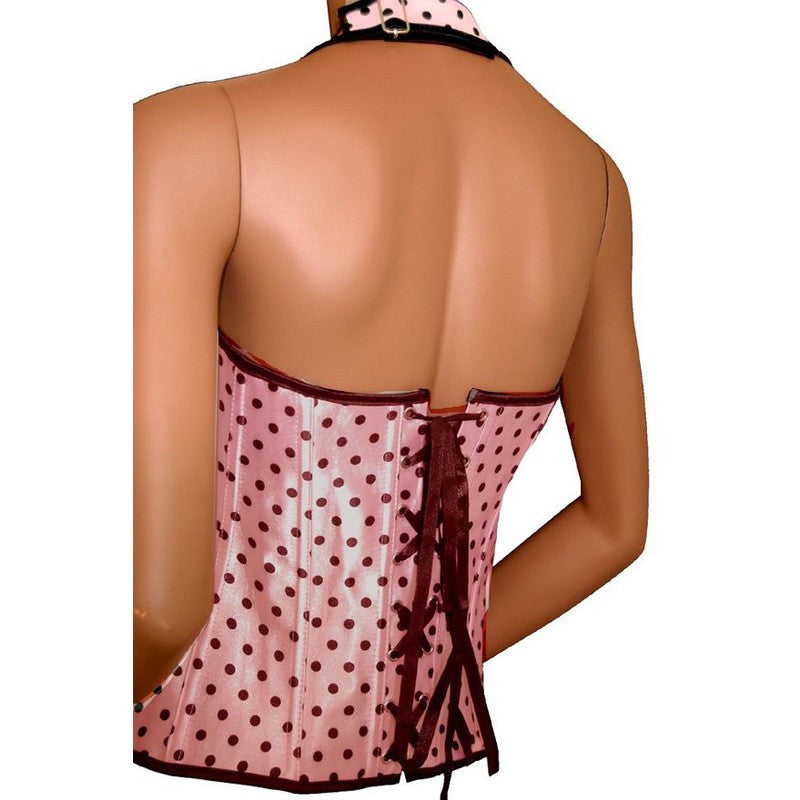 Corset Waist Sexy Polka Dot Print Halter Tops Tight Lacing Waist Cincher - Sins & Temptations