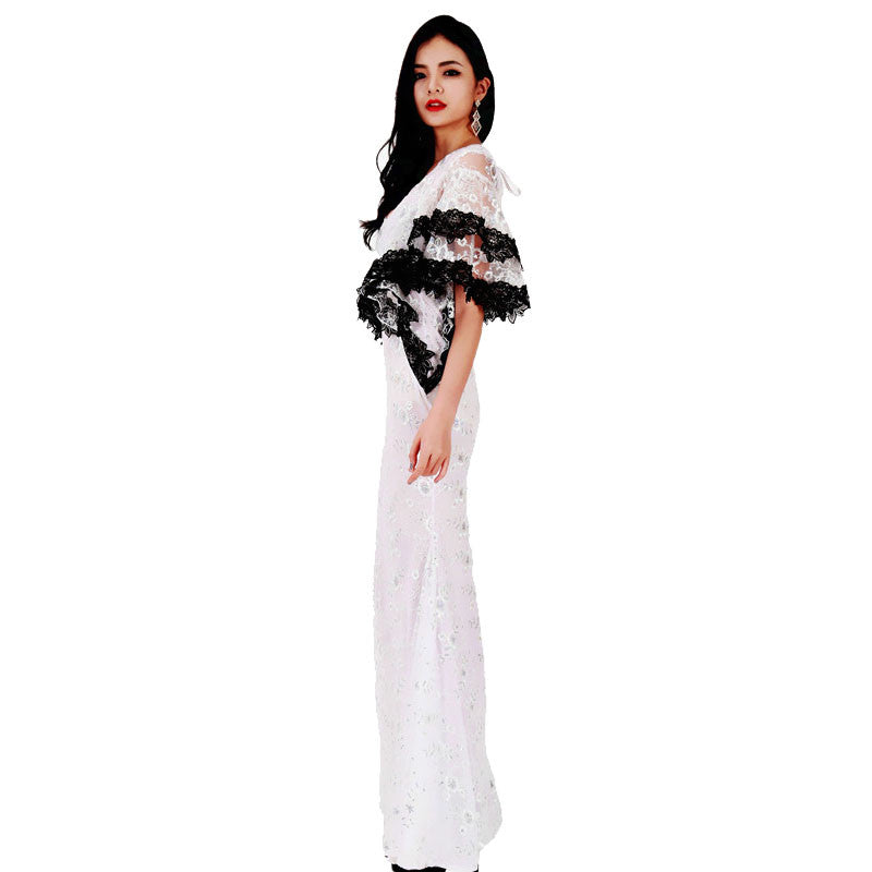 Long Lace Loose Butterfly Sleeve Club Dress Maxi Solid White Party Clubwear Robe - Sins & Temptations