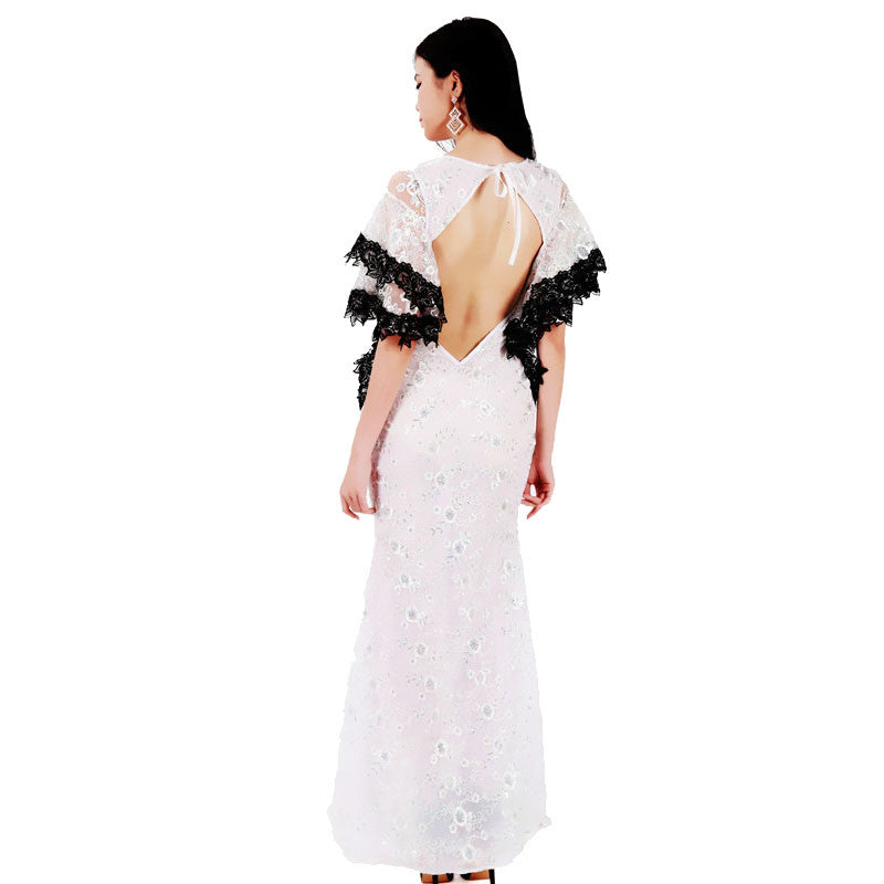 Long Lace Loose Butterfly Sleeve Club Dress Maxi Solid White Party Clubwear Robe - Sins & Temptations