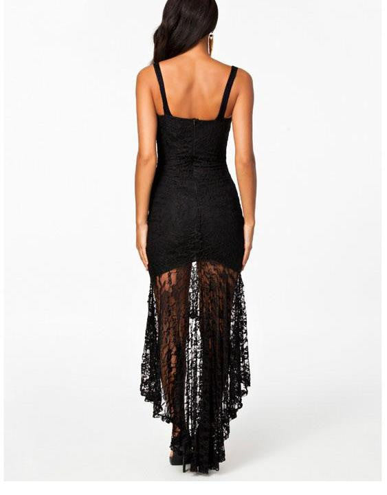 Short In Front Long Behind Spaghetti Strap Black Lace Vintage Party Dress - Sins & Temptations