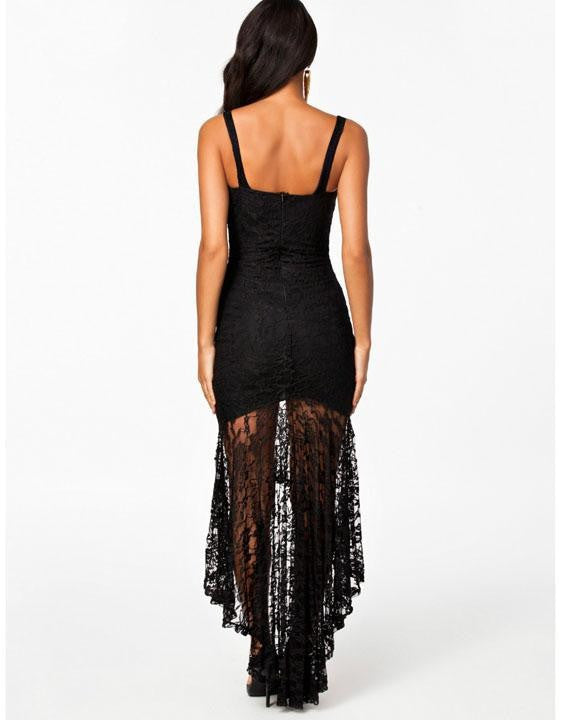 Short In Front Long Behind Spaghetti Strap Black Lace Vintage Party Dress - Sins & Temptations