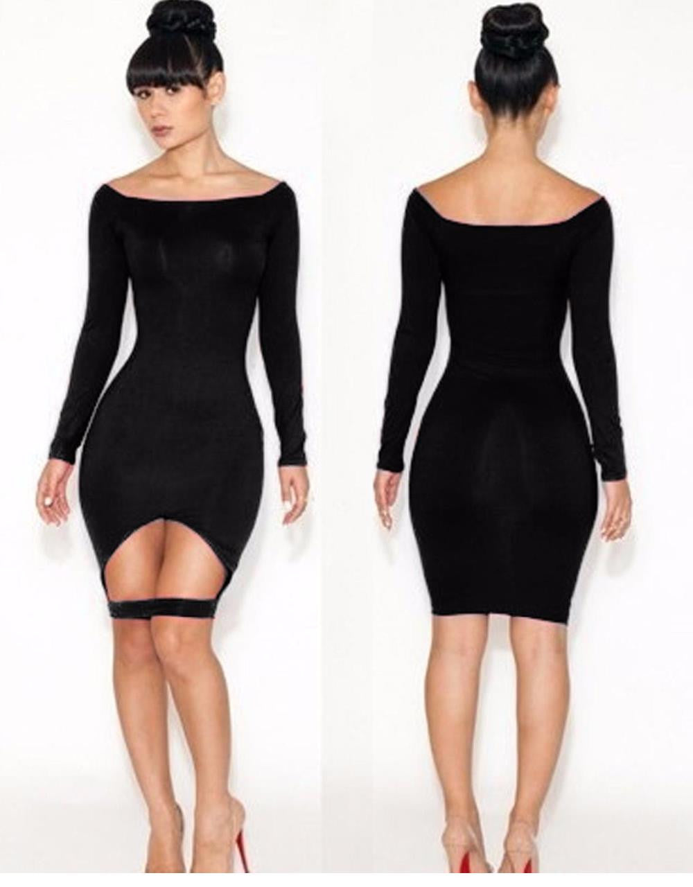 British Fashion Autumn Deep O-neck Long Sleeve Bodycon Midi Dress - Sins & Temptations