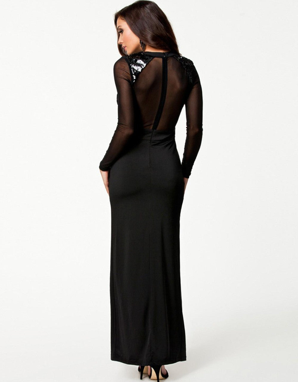 Sexy Elegant Black Long Sleeve Sequin Robe Dress - Sins & Temptations