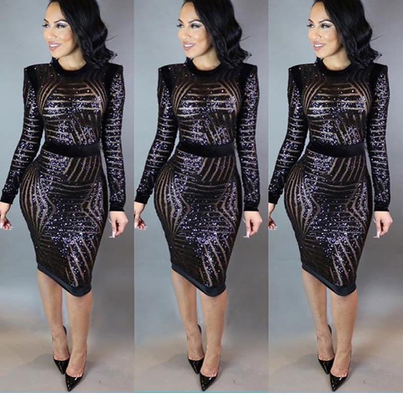 Knee Length Sequin Dress Sexy Night Club Party Dress - Sins & Temptations