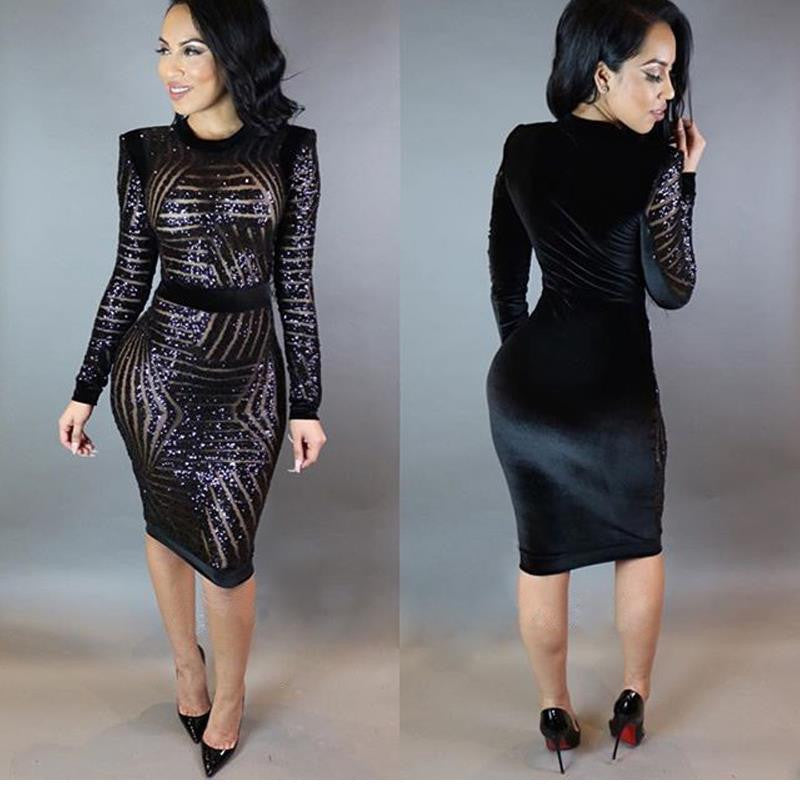 Knee Length Sequin Dress Sexy Night Club Party Dress - Sins & Temptations