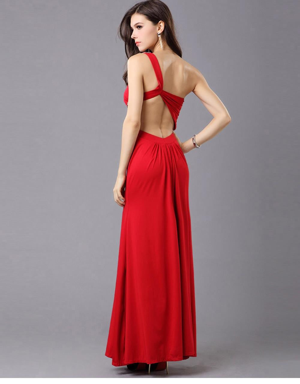 One Shoulder Long Dress Red Sequin Robe - Sins & Temptations