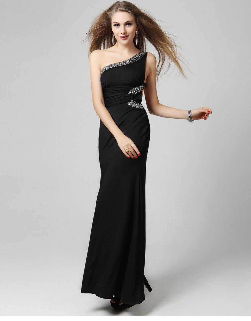 One Shoulder Long Dress Red Sequin Robe - Sins & Temptations