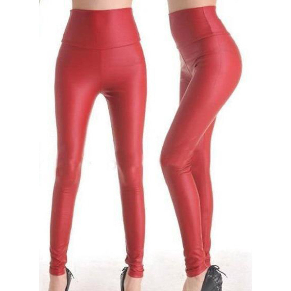 Red Vinyl Leather Fashion Woman Winter Leggings Gothic Pants - Sins & Temptations