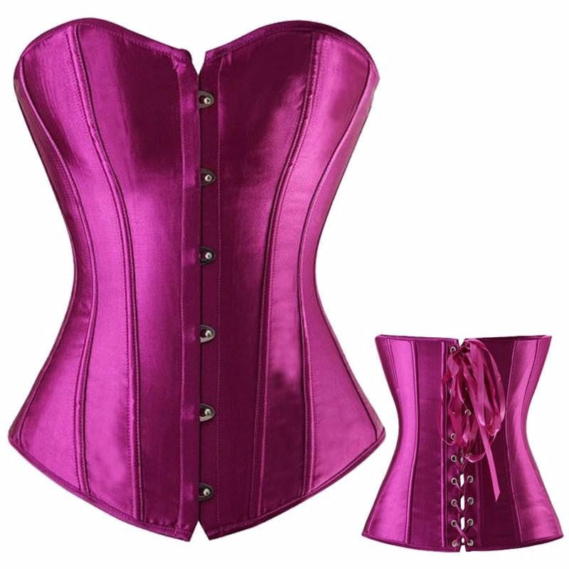 Pure Hot Satin Bustier Lace up Boned Top Corset Overbust Brocade - Sins & Temptations