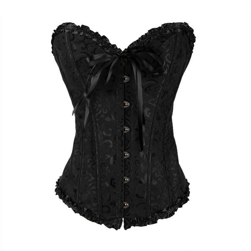 Plus Size Womens Flower Pattern Strapless Bustier Corset Embroidery - Sins & Temptations