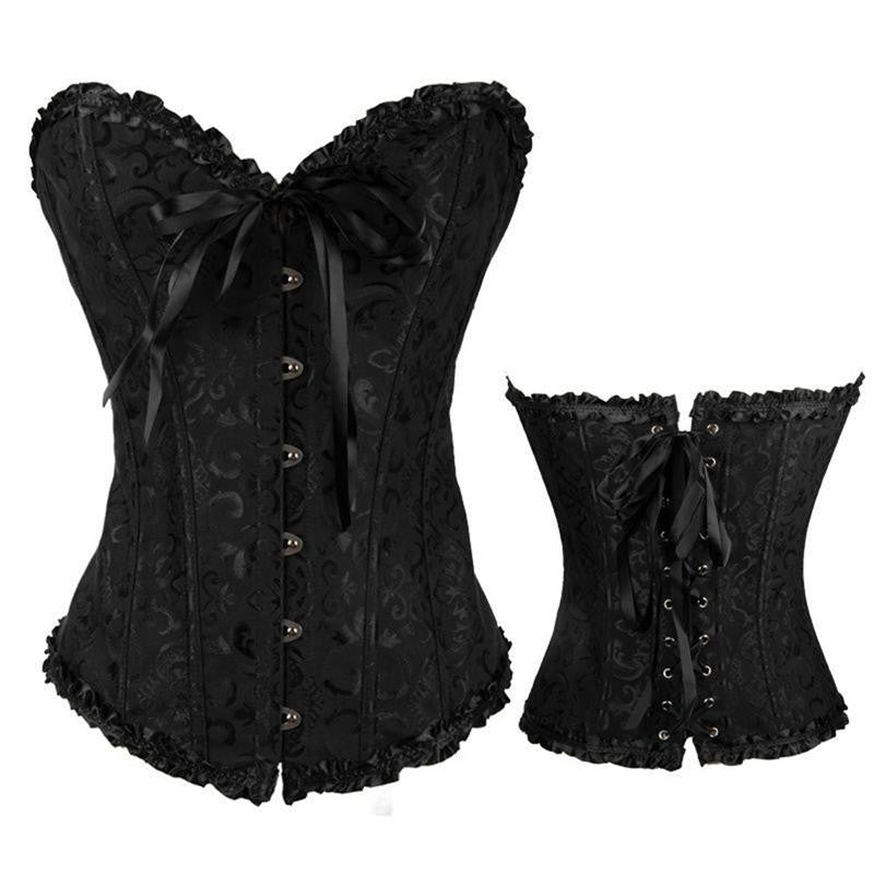 Plus Size Womens Flower Pattern Strapless Bustier Corset Embroidery - Sins & Temptations