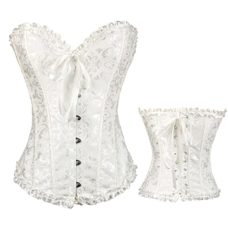 Plus Size Womens Flower Pattern Strapless Bustier Corset Embroidery - Sins & Temptations