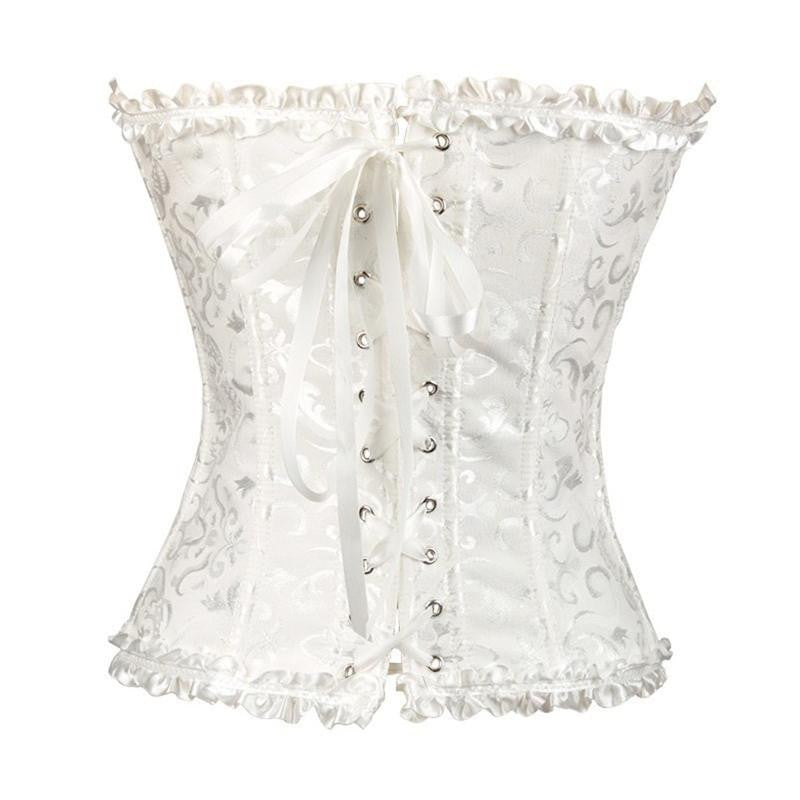 Plus Size Womens Flower Pattern Strapless Bustier Corset Embroidery - Sins & Temptations