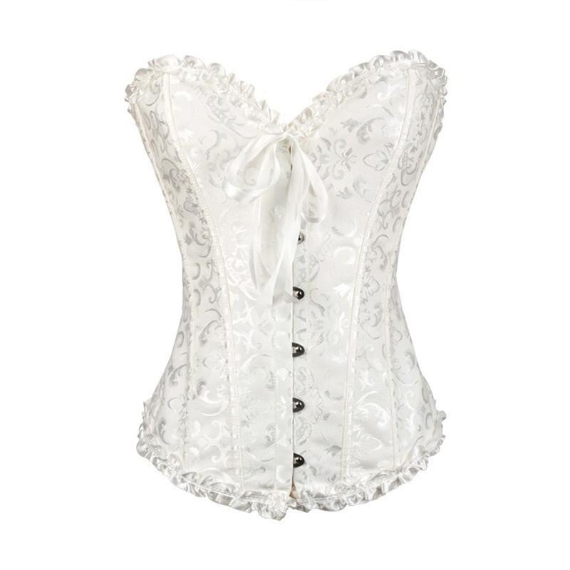 Plus Size Womens Flower Pattern Strapless Bustier Corset Embroidery - Sins & Temptations