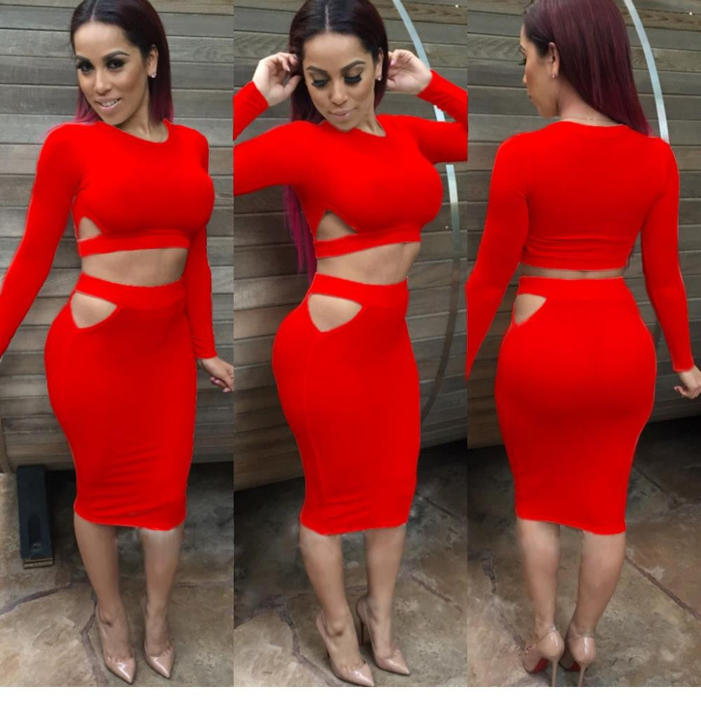 Womens Fashion 2 PCS Bodycon Sexy Long Sleeve Robe Dress - Sins & Temptations