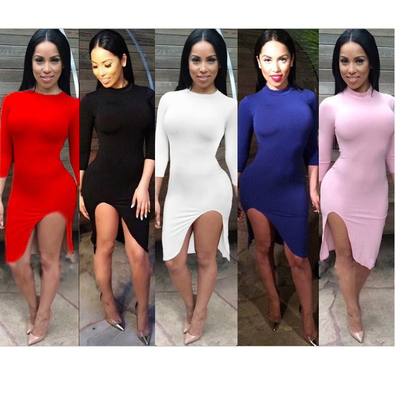 Midi Round Neck Long Sleeve Solid Women Robe Dress - Sins & Temptations