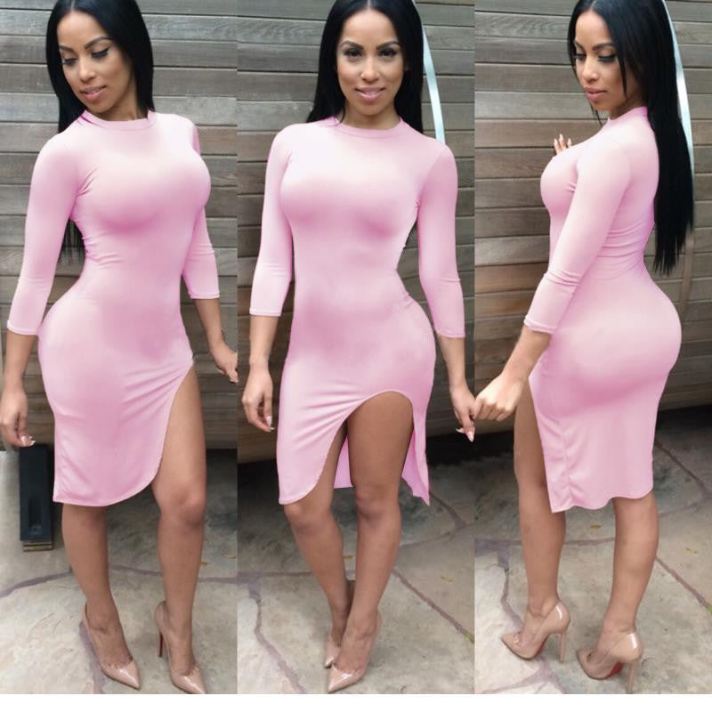 Midi Round Neck Long Sleeve Solid Women Robe Dress - Sins & Temptations