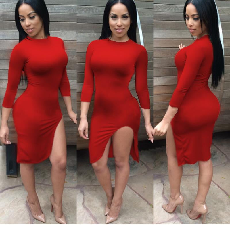 Midi Round Neck Long Sleeve Solid Women Robe Dress - Sins & Temptations
