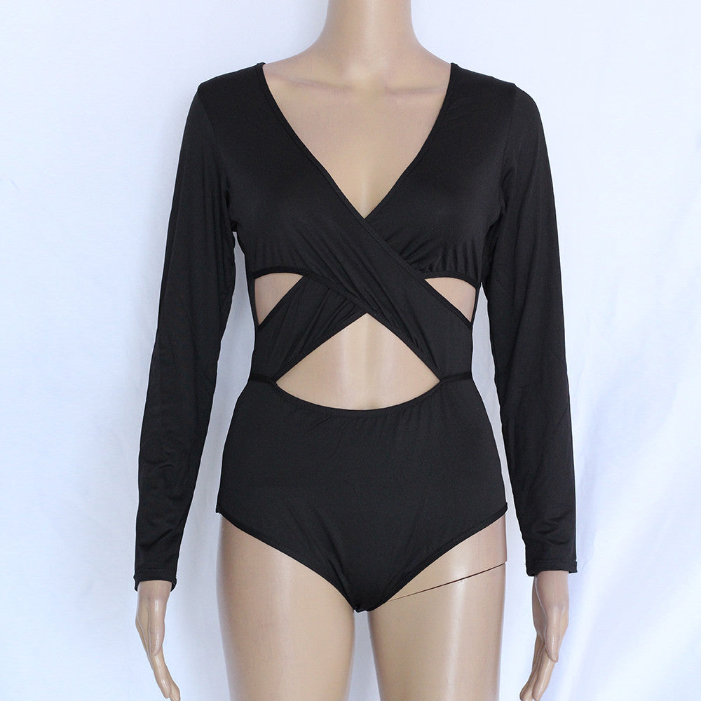 Women Black Long Sleeve Overrall One Piece Top - Sins & Temptations