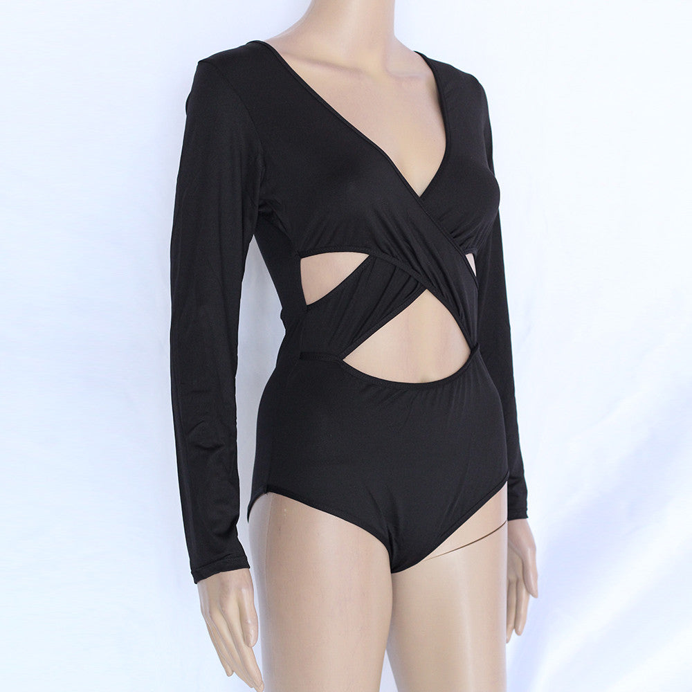 Women Black Long Sleeve Overrall One Piece Top - Sins & Temptations