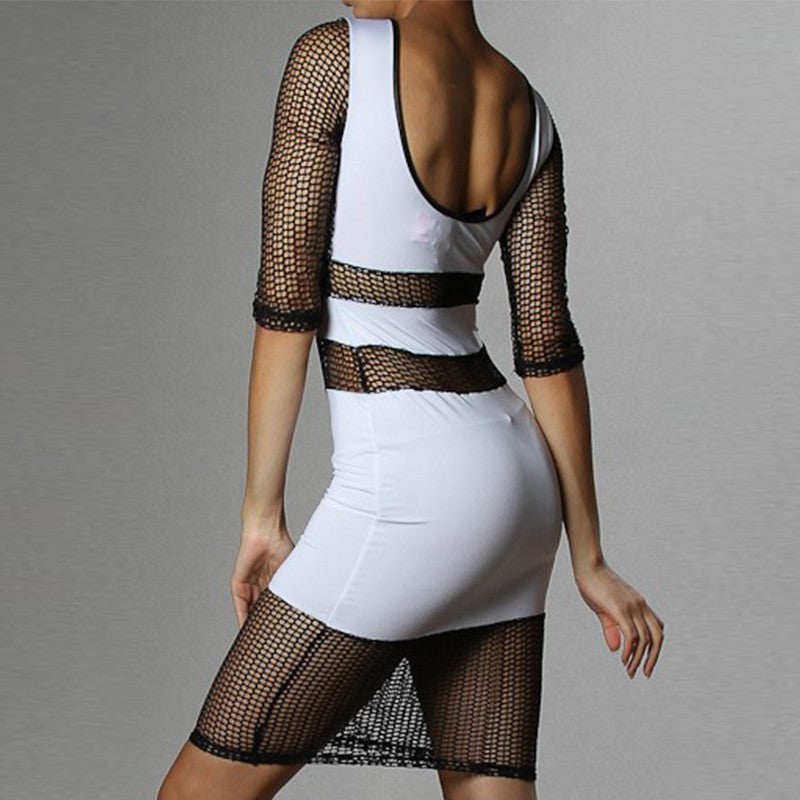 New Fashion Sleeveless Pink Net Midi Patchwork Robe Clubwear - Sins & Temptations