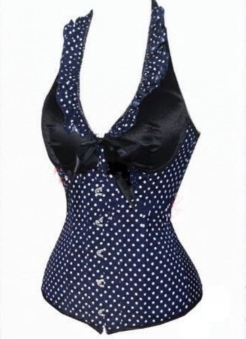 Women's Corsets Elegant Gothic Style Boned Halter Polka Dot Corset - Sins & Temptations
