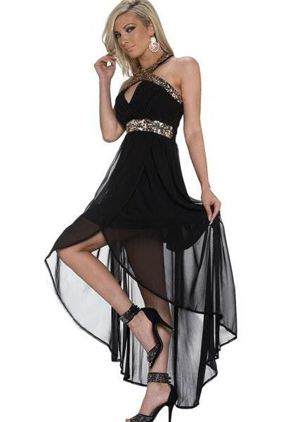 Chiffon Summer Style Black Halter Sequin Club Backless Dress - Sins & Temptations