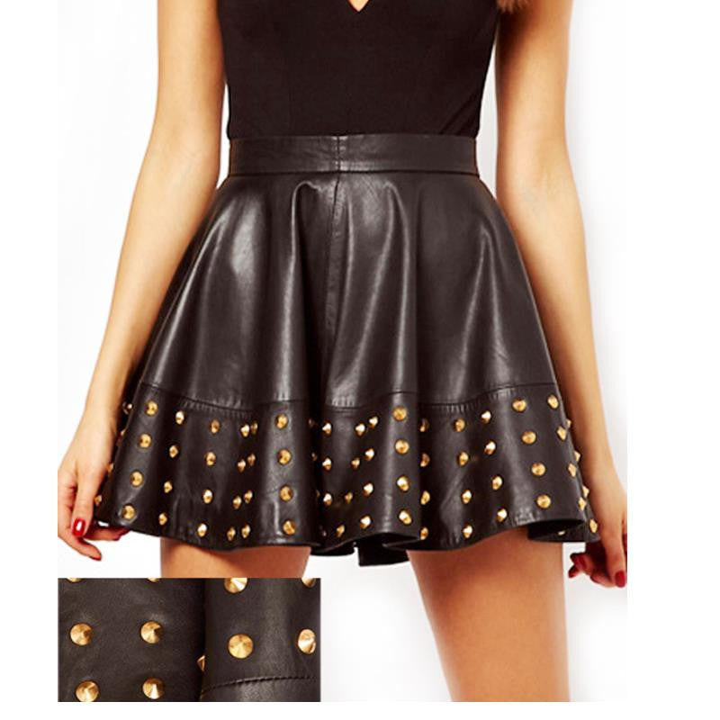 Womens Leather Fashion  Black Skirts With Rivet - Sins & Temptations