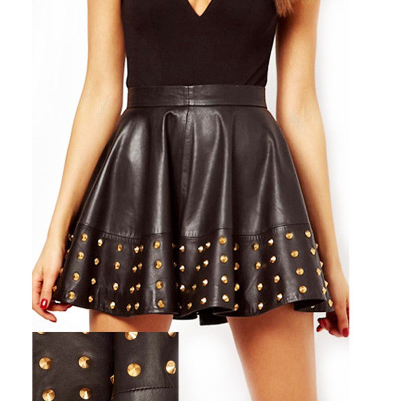 Womens Leather Fashion  Black Skirts With Rivet - Sins & Temptations