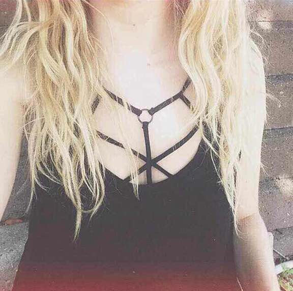 Dark Cut Out Cross Hollow Women's Bralete Cropped Top Camis Tank Vest - Sins & Temptations